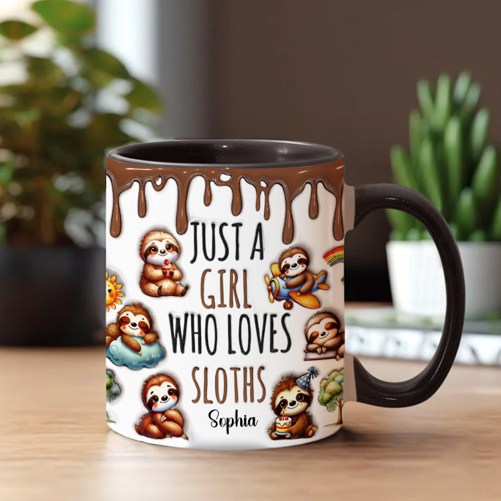 Einfach ein Mädchen, das Faultiere liebt – personalisierte Tasse mit Faultier-Motiv
