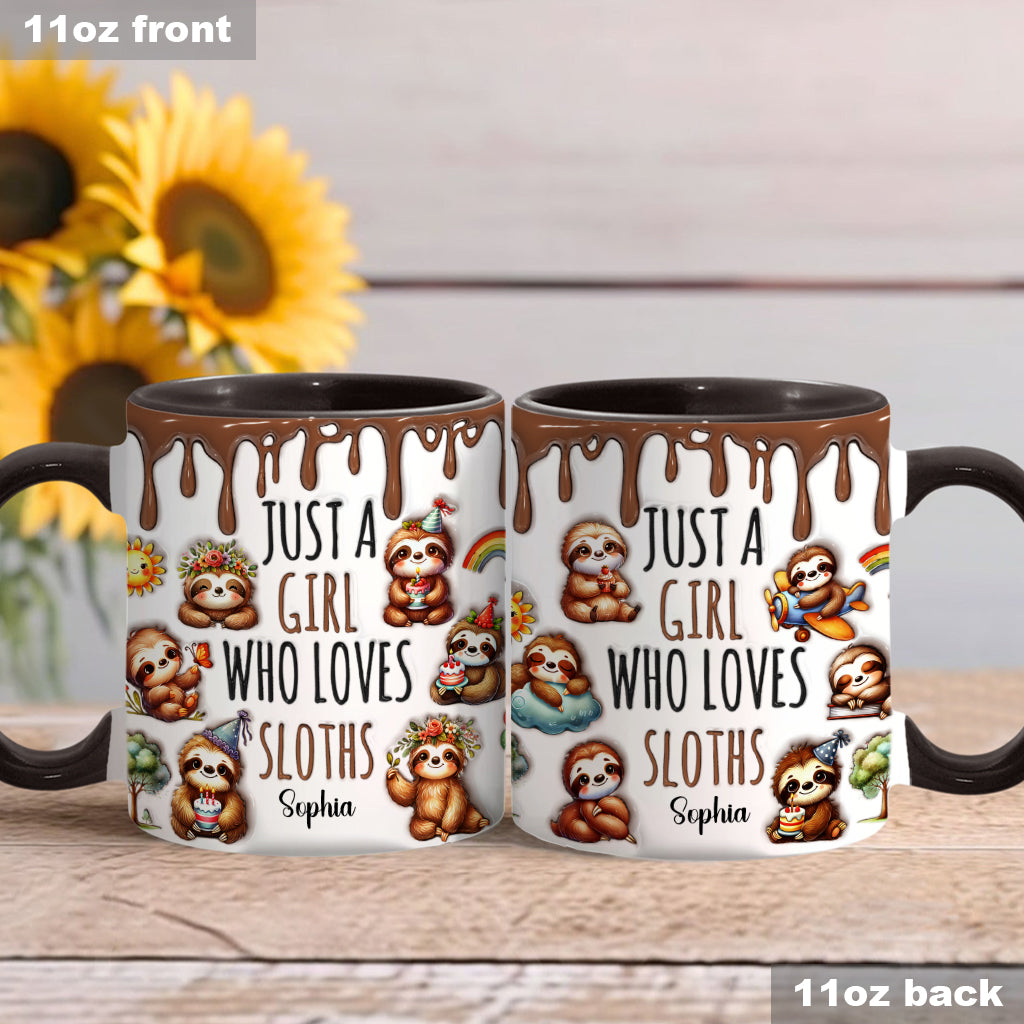 Einfach ein Mädchen, das Faultiere liebt – personalisierte Tasse mit Faultier-Motiv