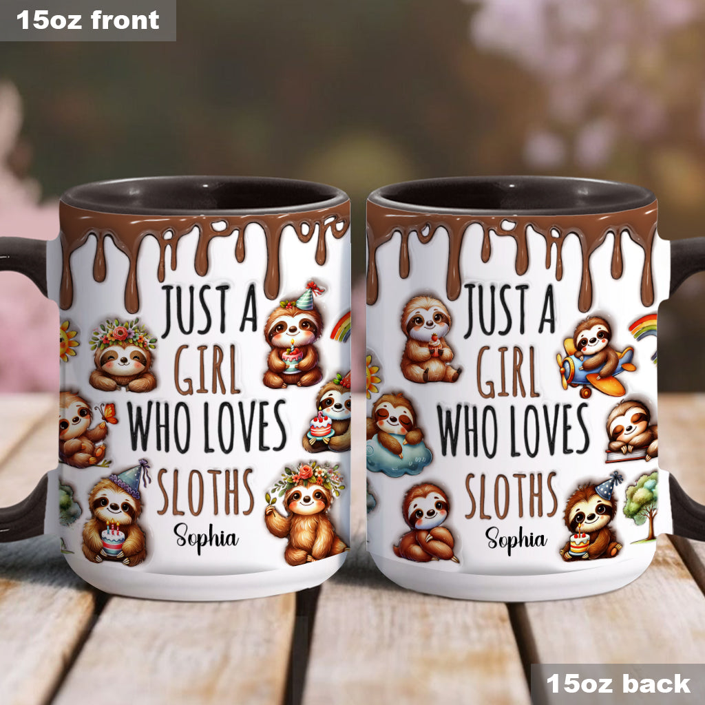 Einfach ein Mädchen, das Faultiere liebt – personalisierte Tasse mit Faultier-Motiv