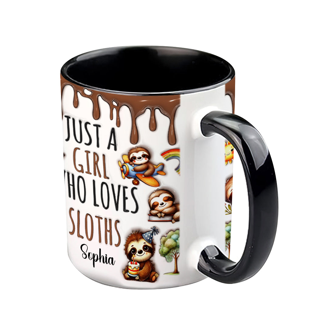 Einfach ein Mädchen, das Faultiere liebt – personalisierte Tasse mit Faultier-Motiv