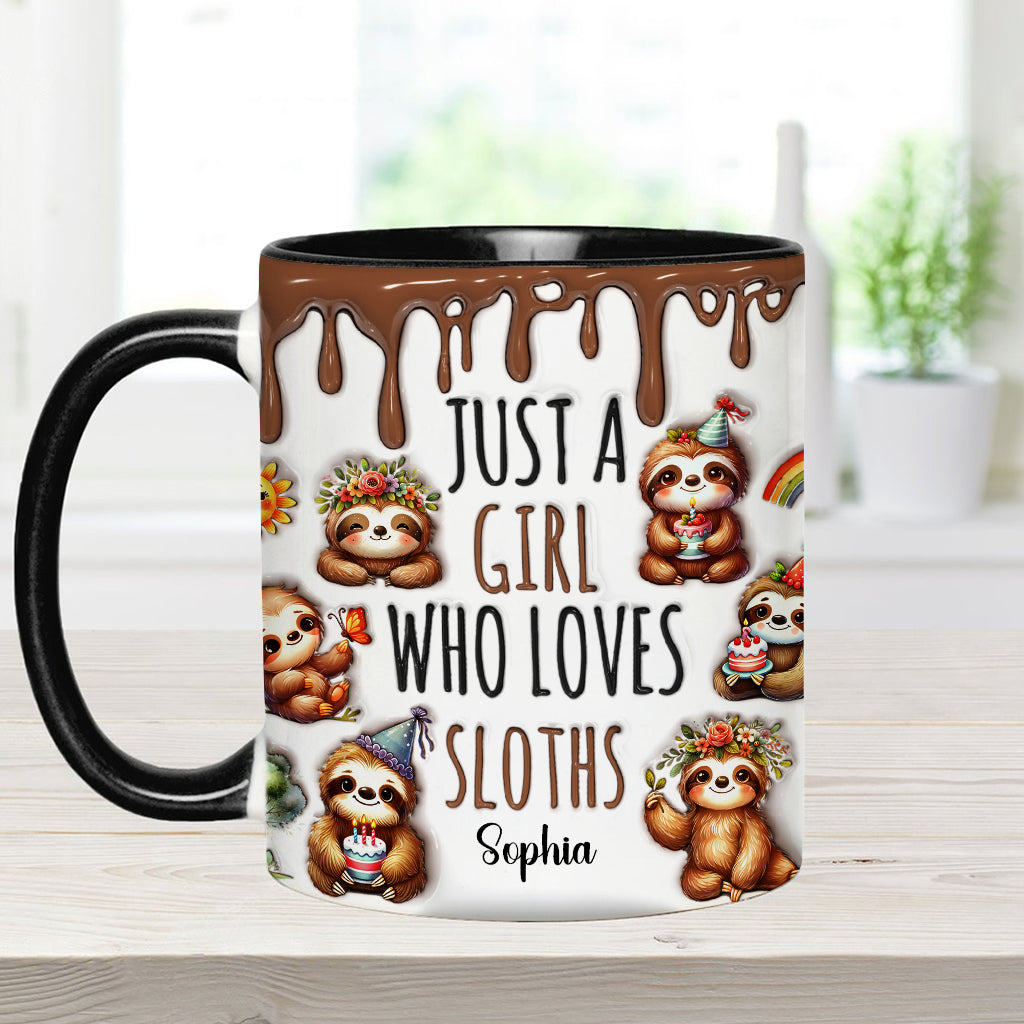 Einfach ein Mädchen, das Faultiere liebt – personalisierte Tasse mit Faultier-Motiv