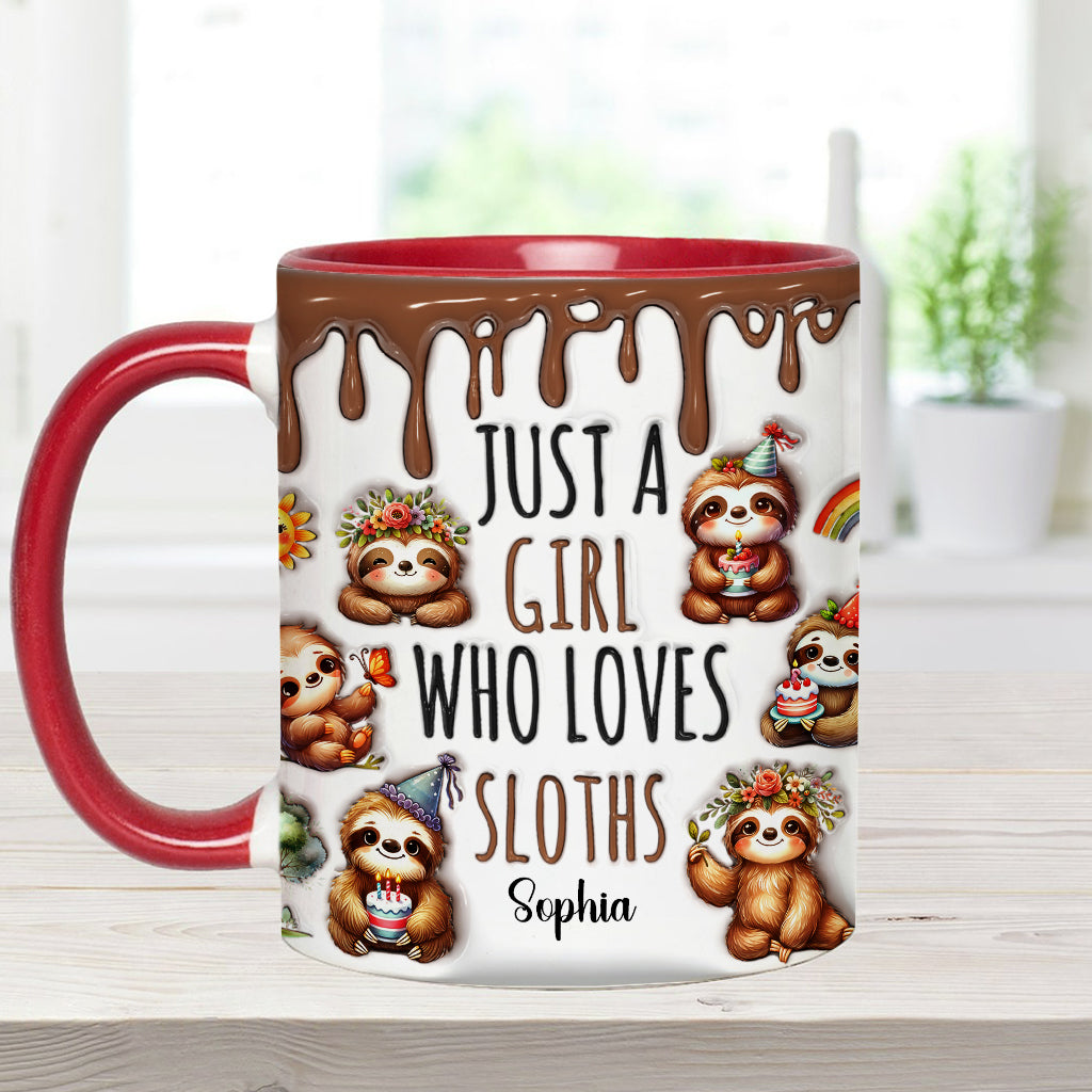 Einfach ein Mädchen, das Faultiere liebt – personalisierte Tasse mit Faultier-Motiv