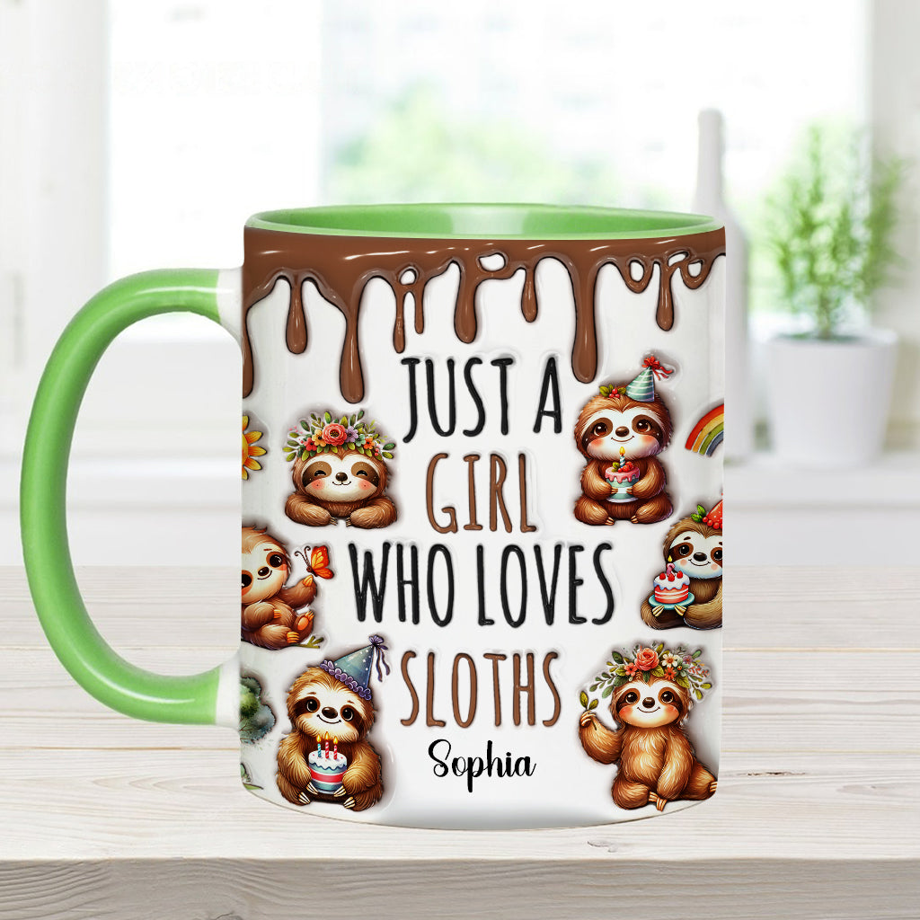 Einfach ein Mädchen, das Faultiere liebt – personalisierte Tasse mit Faultier-Motiv