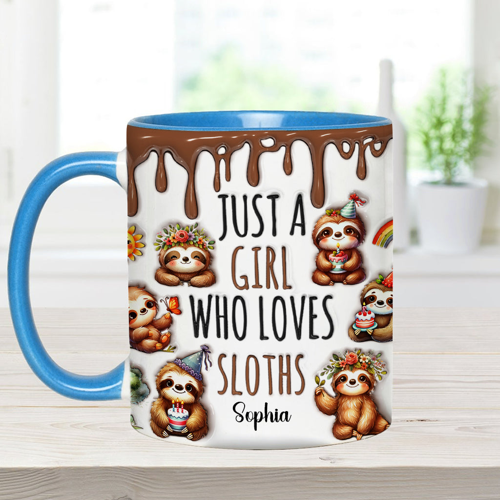 Einfach ein Mädchen, das Faultiere liebt – personalisierte Tasse mit Faultier-Motiv