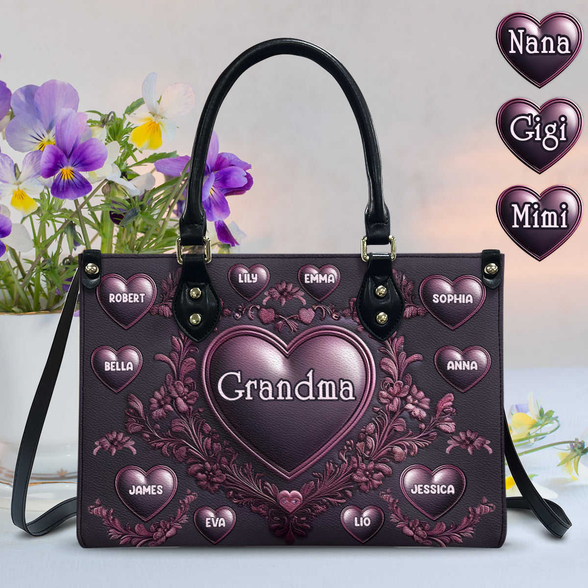 Oma Nana Mama - Personalisierte Oma-Lederhandtasche