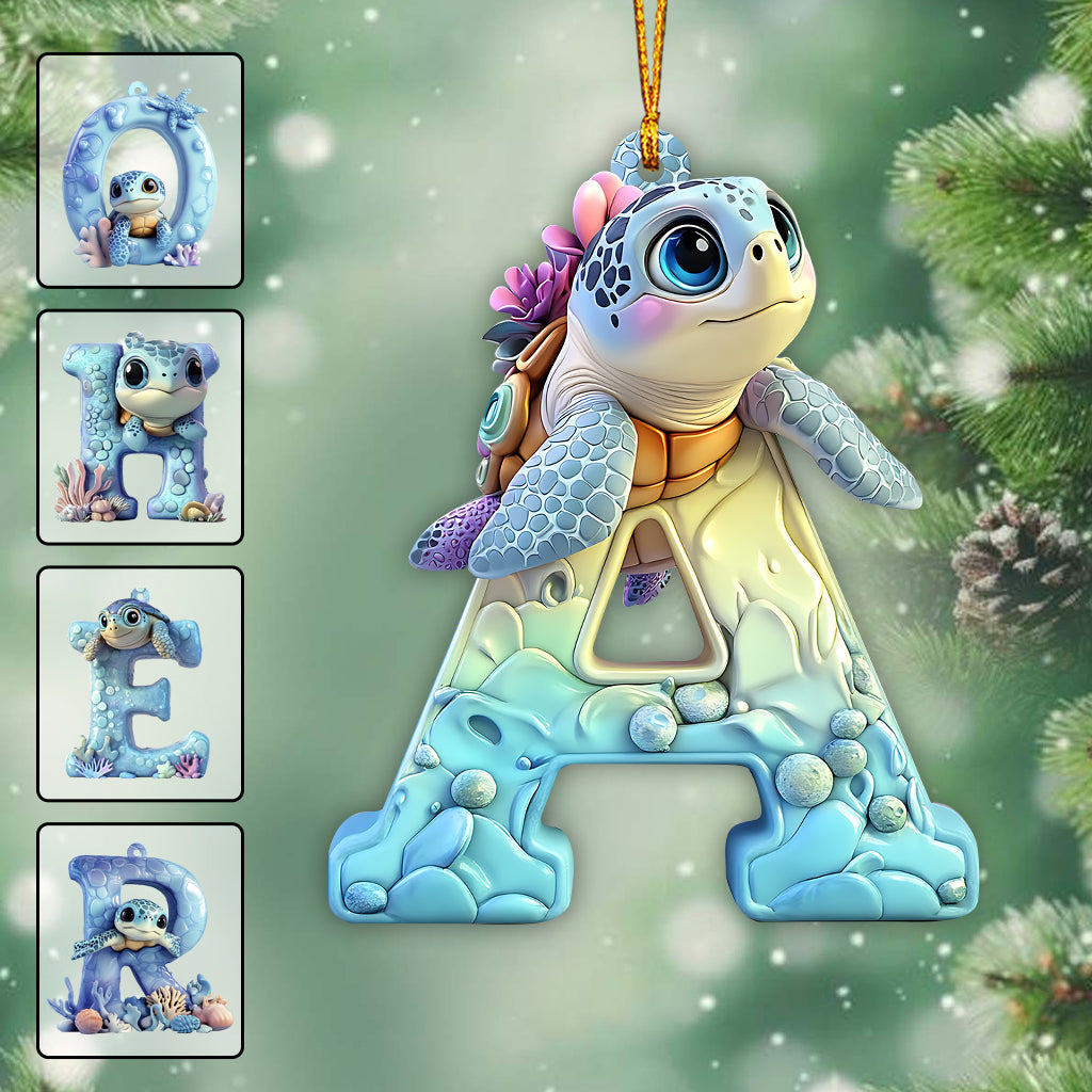 Cute Turtle Letter - Personalized Kid Ornament