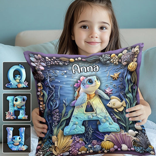 Cute Turtle Alphabet - Personalized Kid Throw Pillow