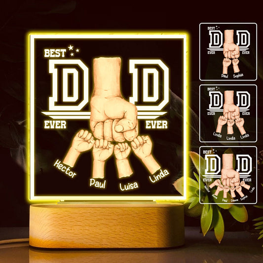 Best Dad Ever Fist Bump - Personalized Father Shaped Plaque Light Base