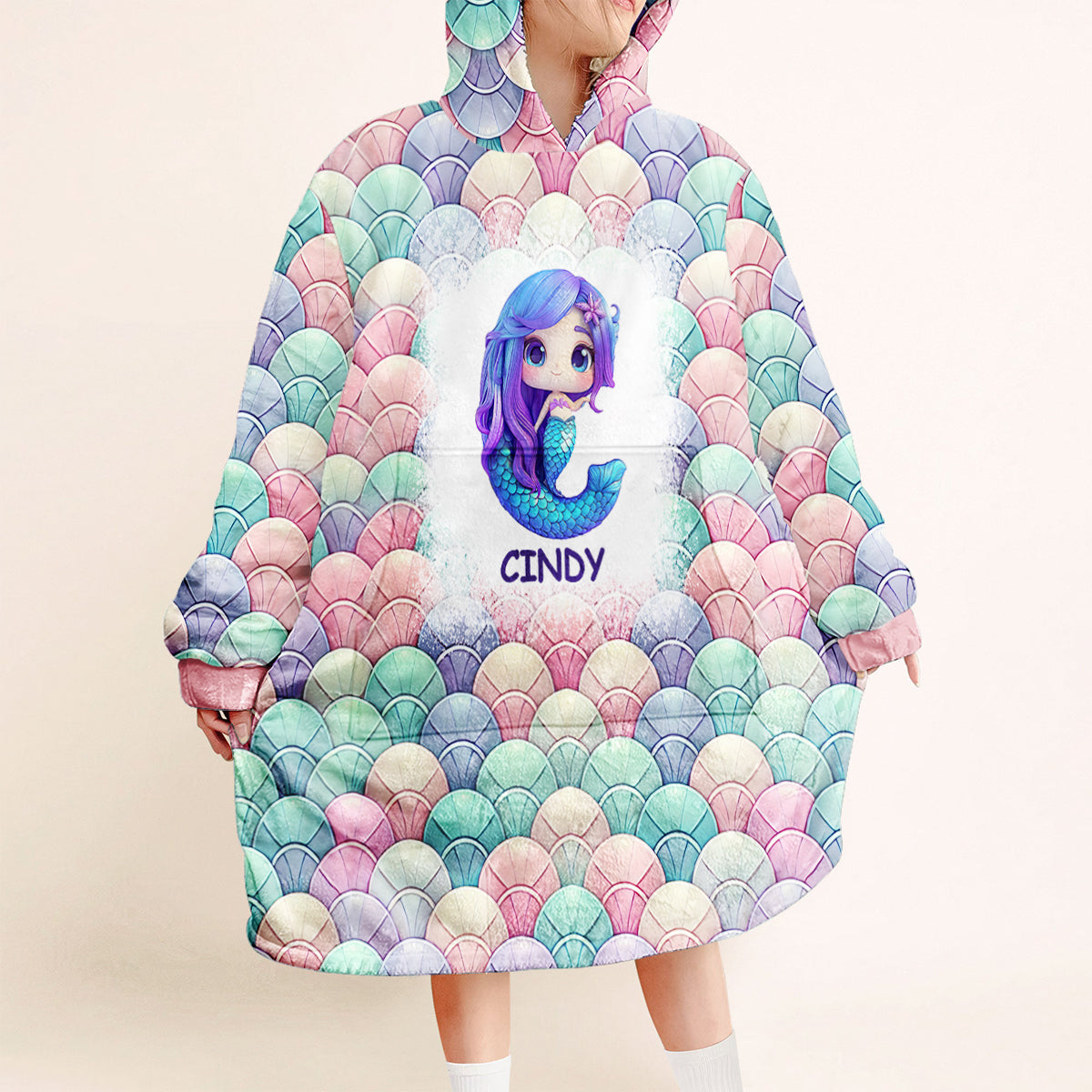 Cute Mermaid - Personalized Kid Blanket Hoodie