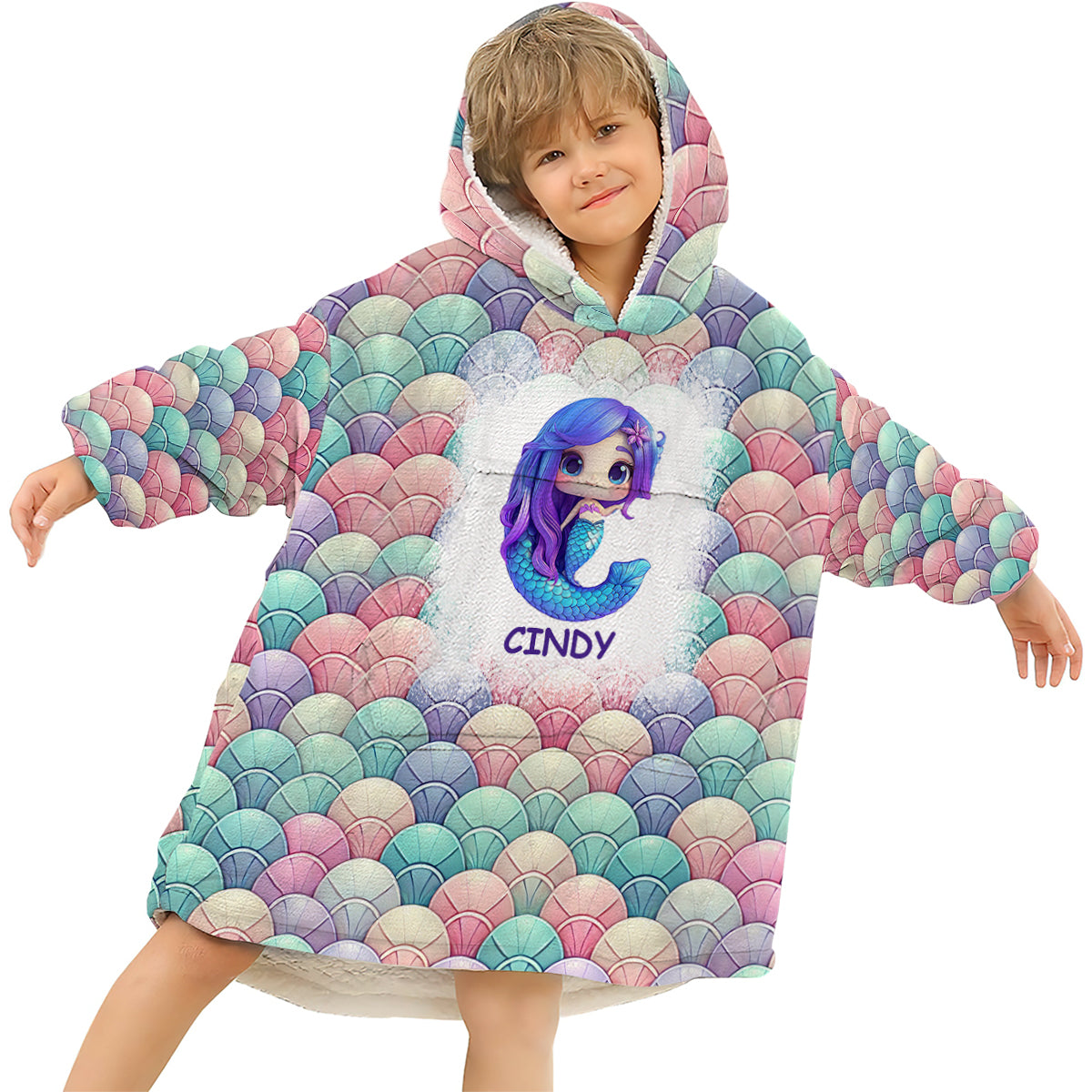 Cute Mermaid - Personalized Kid Blanket Hoodie