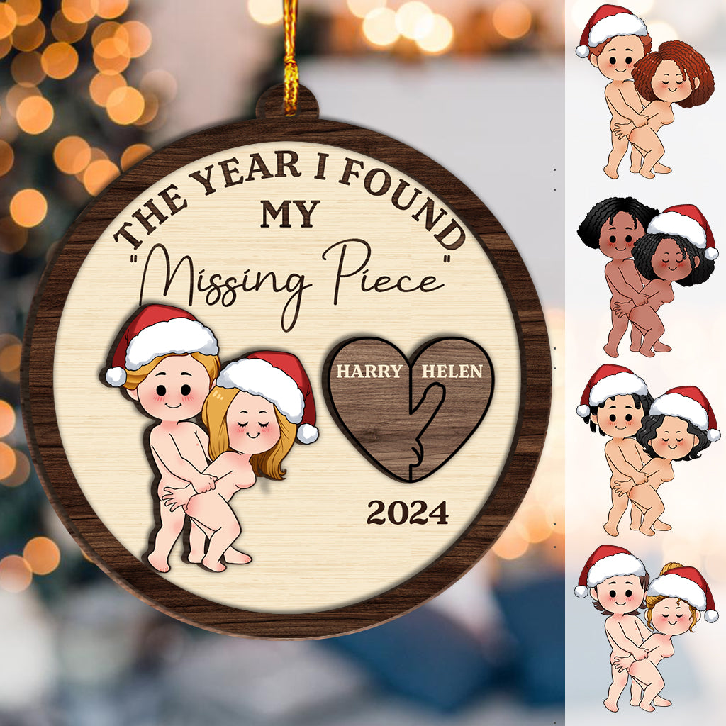 The Year I Found My "Missing Piece" - Personalized Couple 2 Layered Wooden Ornament