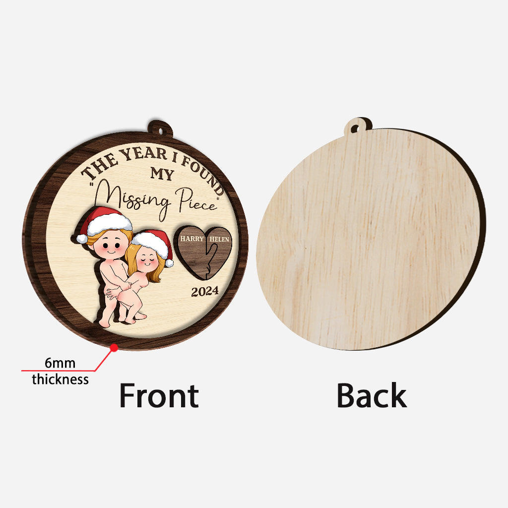 The Year I Found My "Missing Piece" - Personalized Couple 2 Layered Wooden Ornament