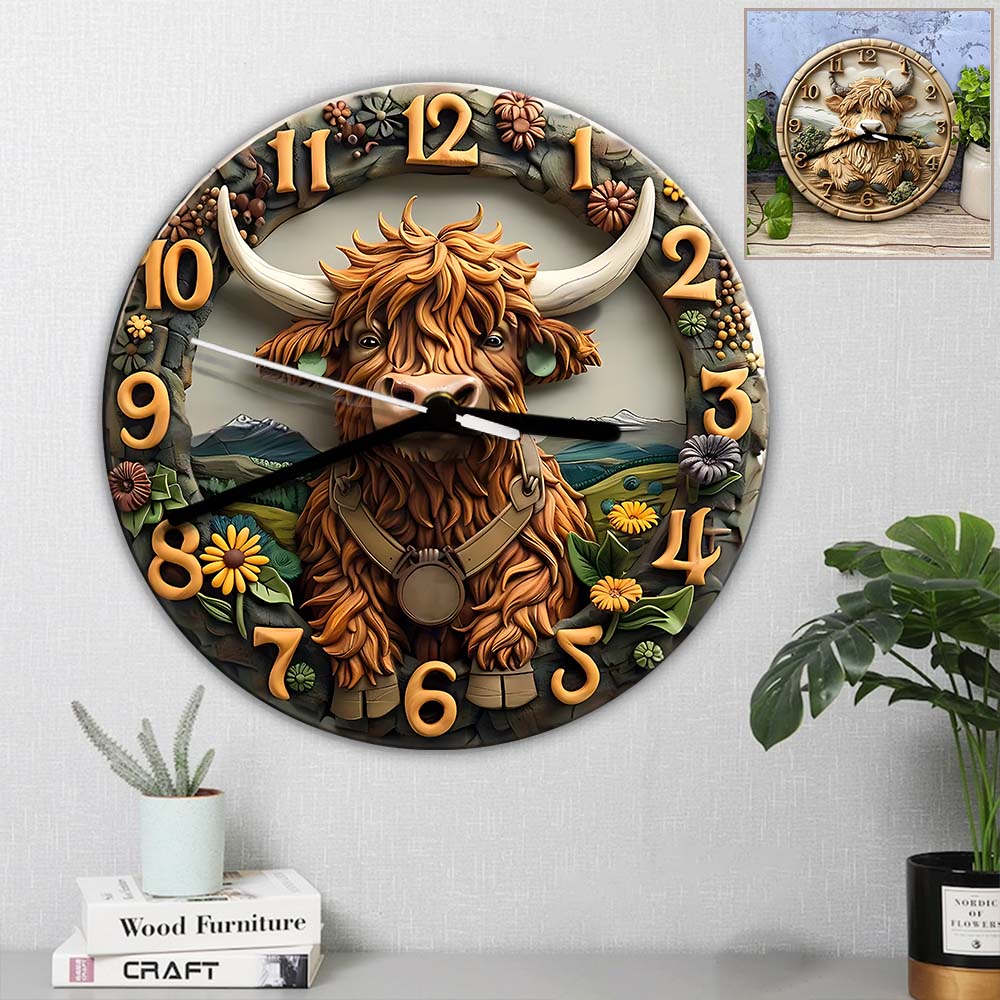 Horloge murale personnalisée « Love Highland Cow »