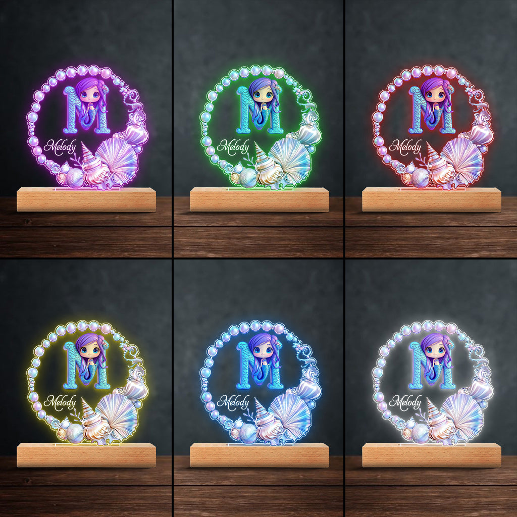 Ocean Pearl Wreath Mermaid Letter - Personalized Kid Shaped Plaque Light Base