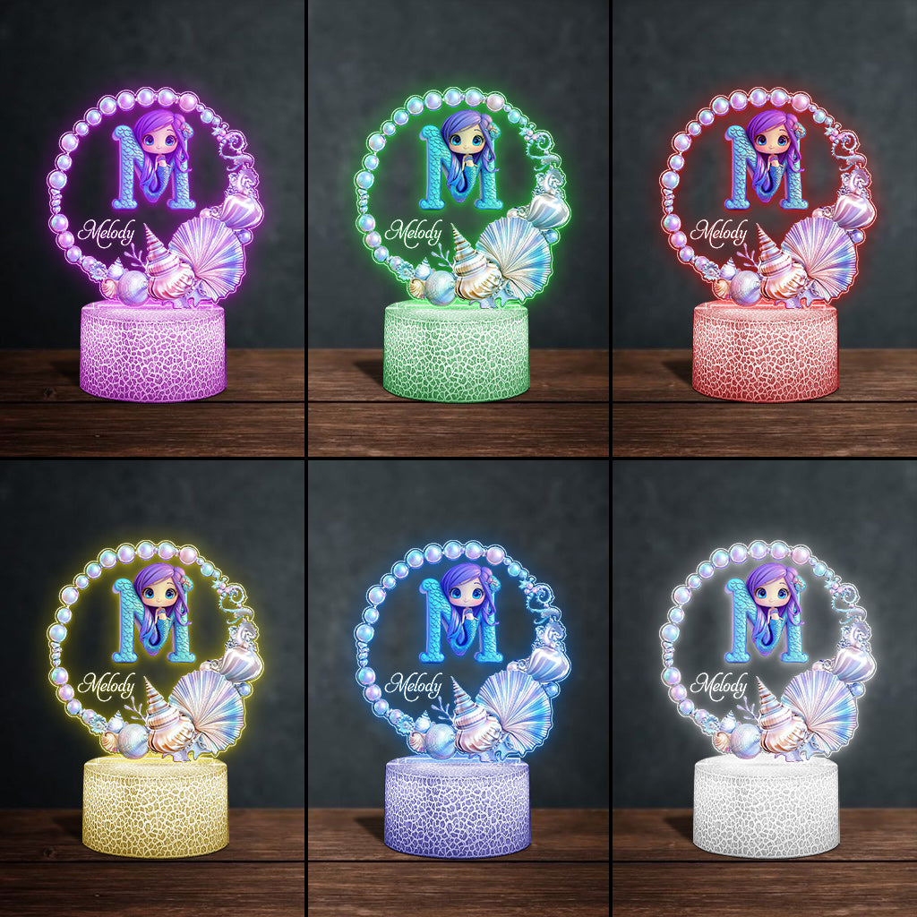 Ocean Pearl Wreath Mermaid Letter - Personalized Kid Shaped Plaque Light Base