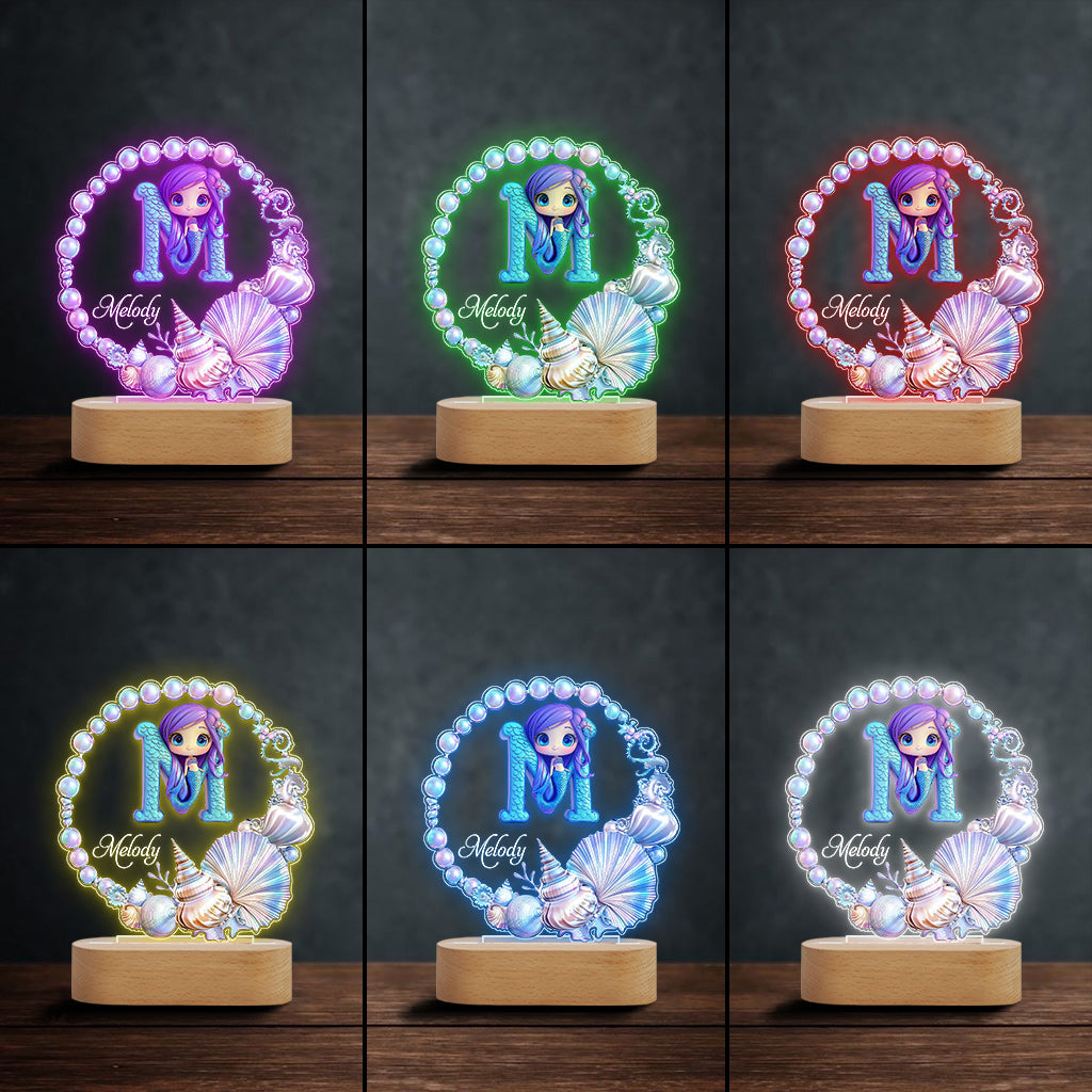 Ocean Pearl Wreath Mermaid Letter - Personalized Kid Shaped Plaque Light Base