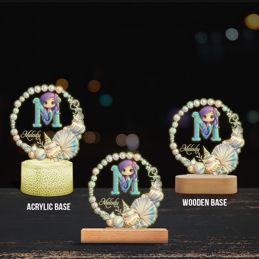Ocean Pearl Wreath Mermaid Letter - Personalized Kid Shaped Plaque Light Base