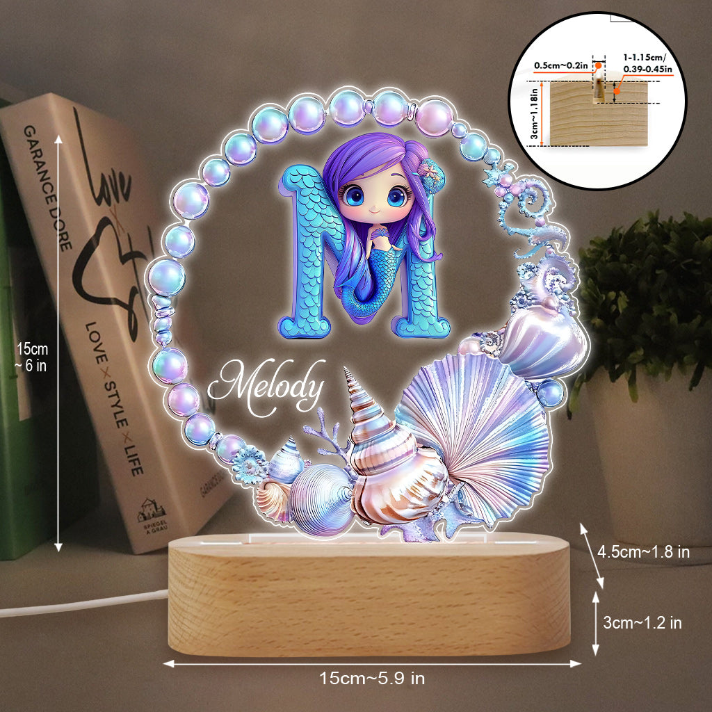 Ocean Pearl Wreath Mermaid Letter - Personalized Kid Shaped Plaque Light Base