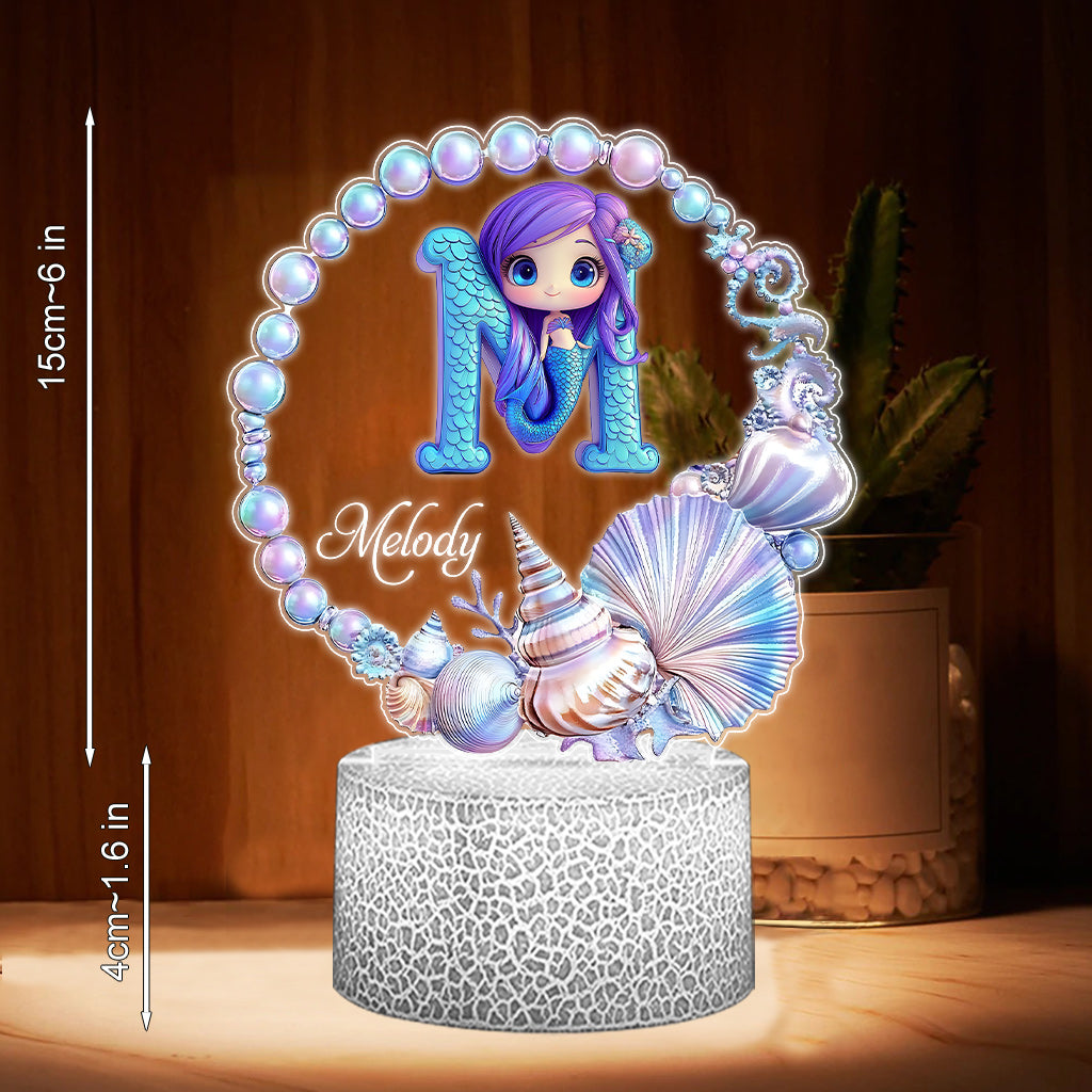 Ocean Pearl Wreath Mermaid Letter - Personalized Kid Shaped Plaque Light Base