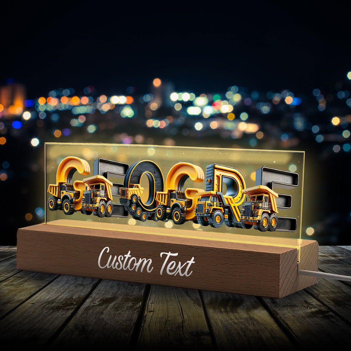Construction Vehicles Name Light - Personalized Kid Custom LED Night Light