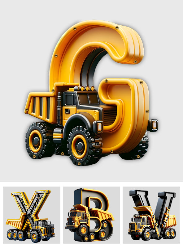 Construction Vehicle Alphabet - Personalized Kid Wooden Piggy Bank