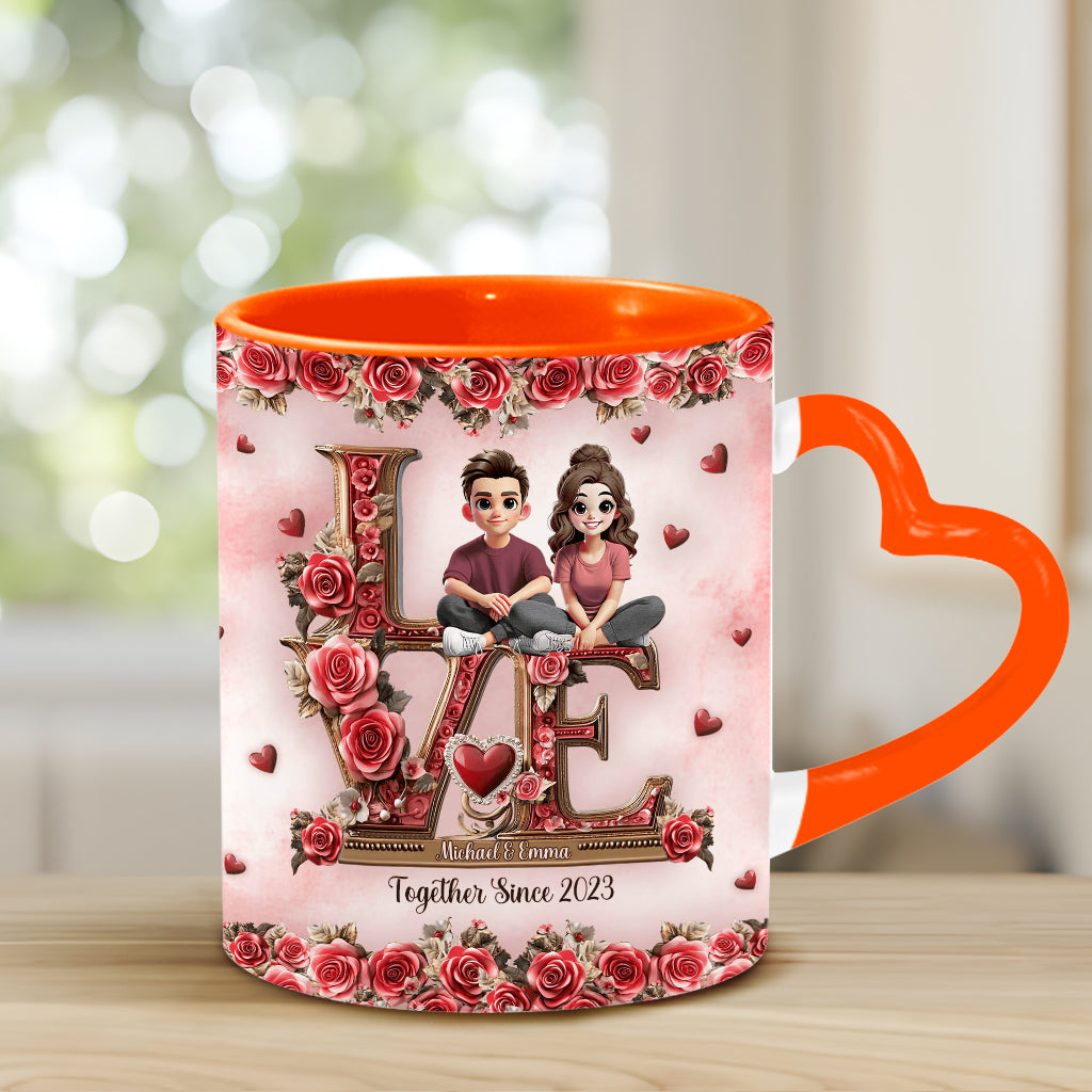 I Love You Forever - Personalized Couple Heart Handle Mug