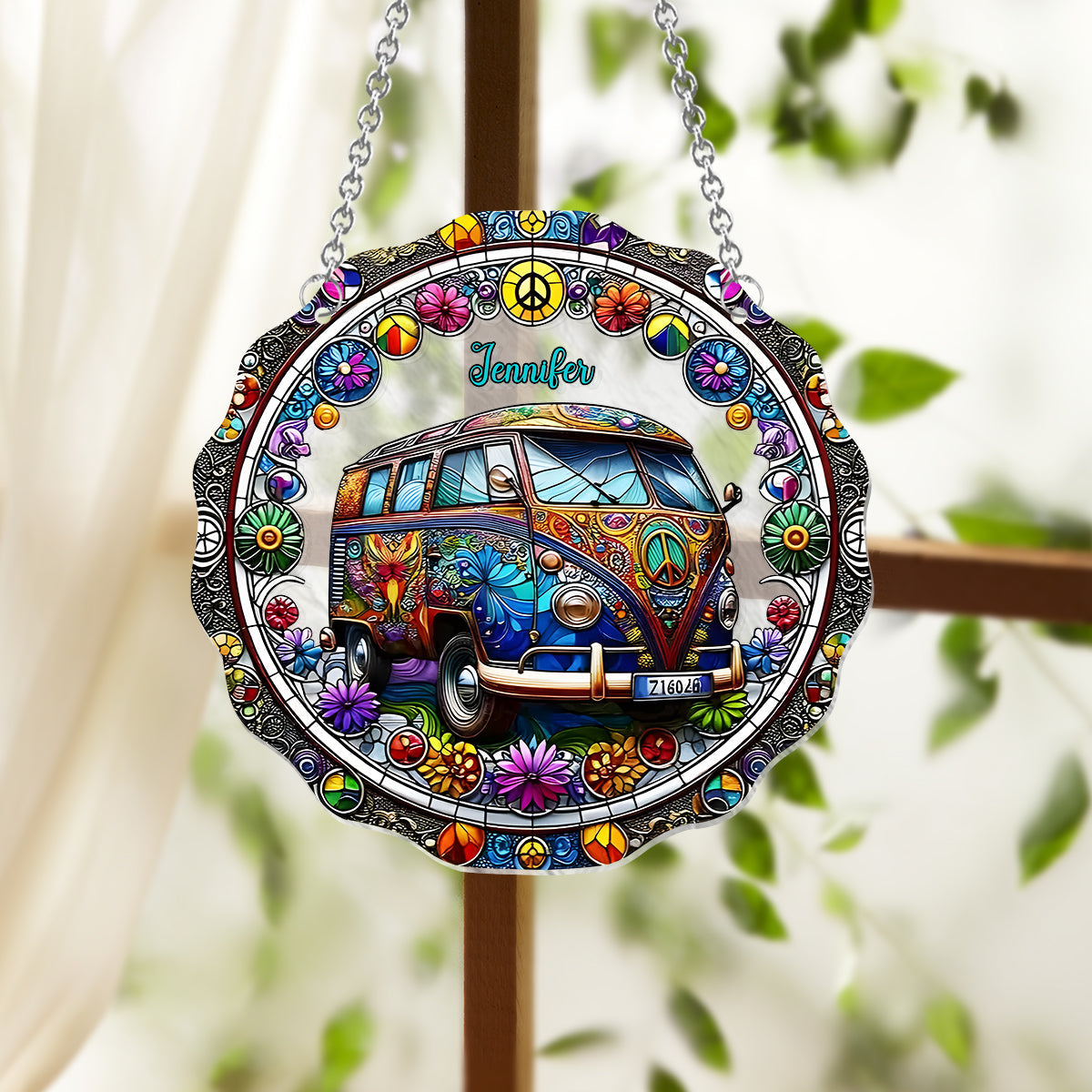 Cool Caravan - Personalized Hippie Window Hanging Suncatcher Ornament