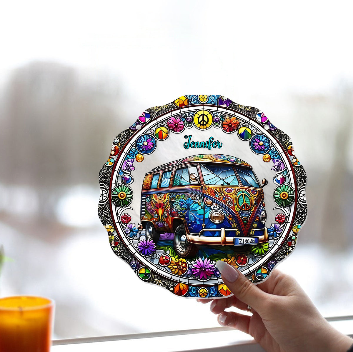 Cool Caravan - Personalized Hippie Window Hanging Suncatcher Ornament