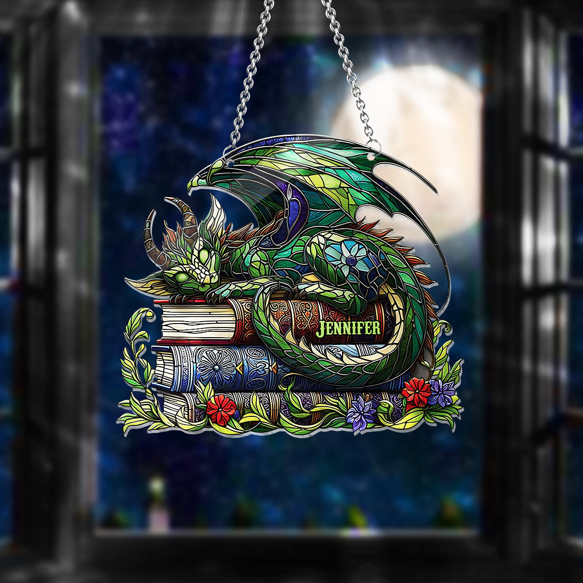 I'm Not A Book Worm I'm A Book Dragon - Personalized Book Window Hanging Suncatcher Ornament