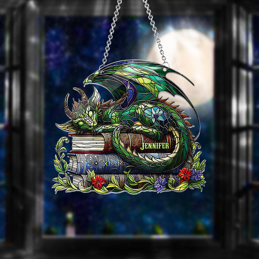 I'm Not A Book Worm I'm A Book Dragon - Personalized Book Window Hanging Suncatcher Ornament