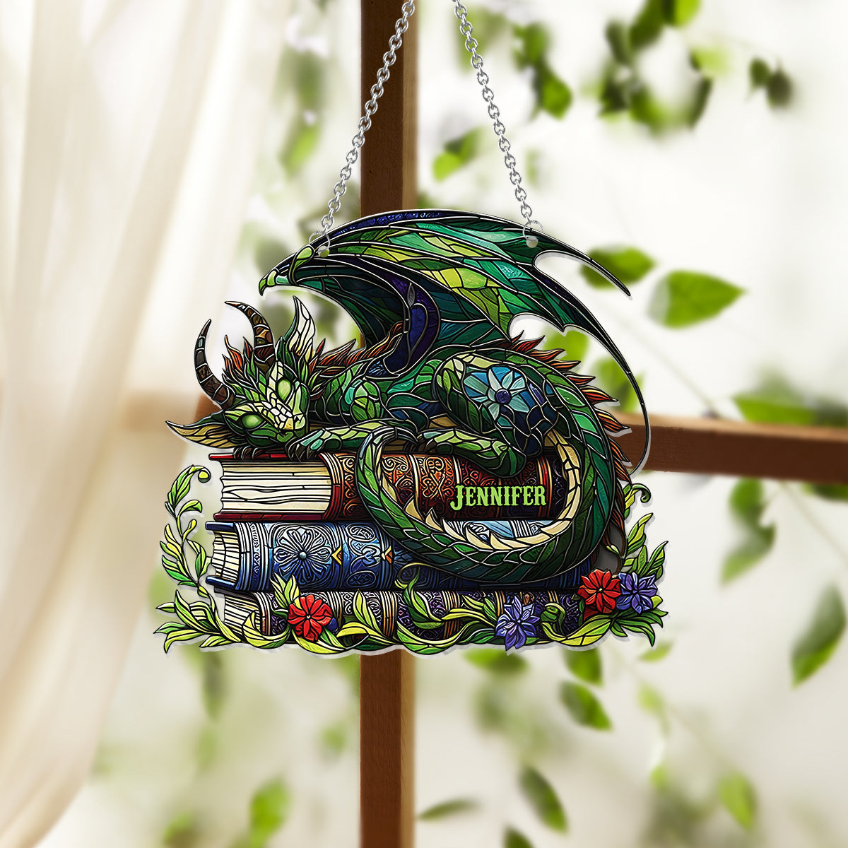 I'm Not A Book Worm I'm A Book Dragon - Personalized Book Window Hanging Suncatcher Ornament