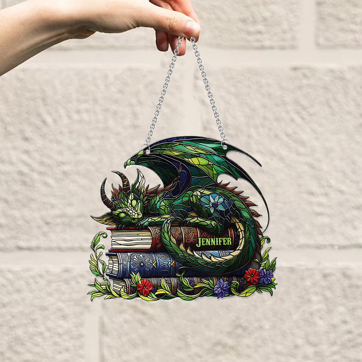I'm Not A Book Worm I'm A Book Dragon - Personalized Book Window Hanging Suncatcher Ornament