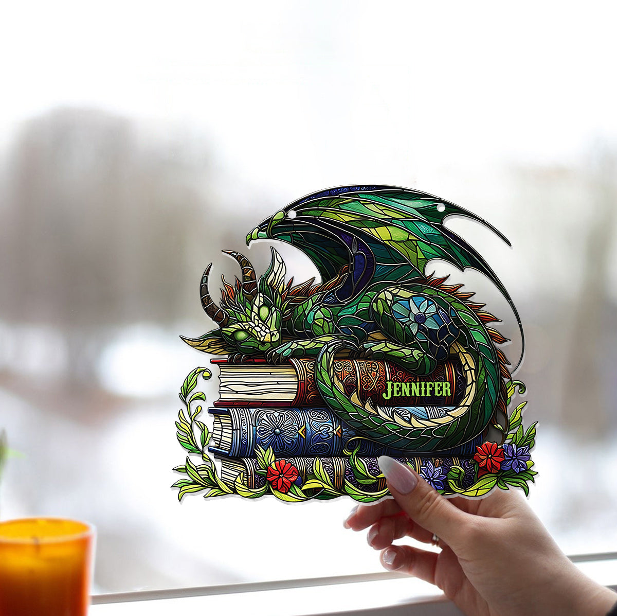 I'm Not A Book Worm I'm A Book Dragon - Personalized Book Window Hanging Suncatcher Ornament