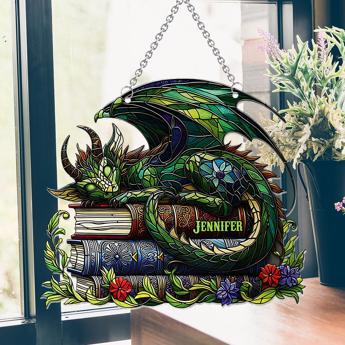 I'm Not A Book Worm I'm A Book Dragon - Personalized Book Window Hanging Suncatcher Ornament