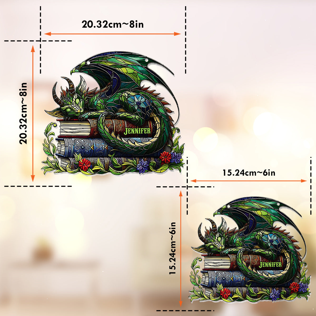 I'm Not A Book Worm I'm A Book Dragon - Personalized Book Window Hanging Suncatcher Ornament