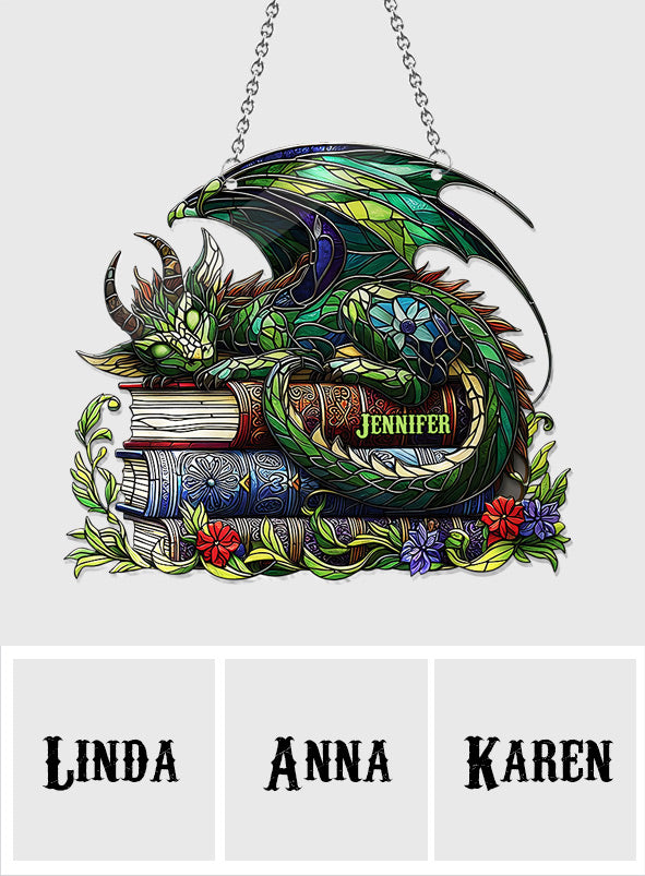 I'm Not A Book Worm I'm A Book Dragon - Personalized Book Window Hanging Suncatcher Ornament