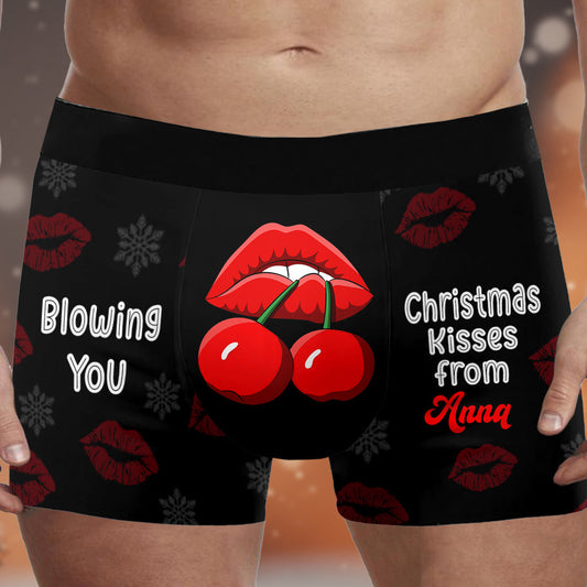 Blowing You Christmas Kisses - Personalized Couple Men’s Boxer Briefs