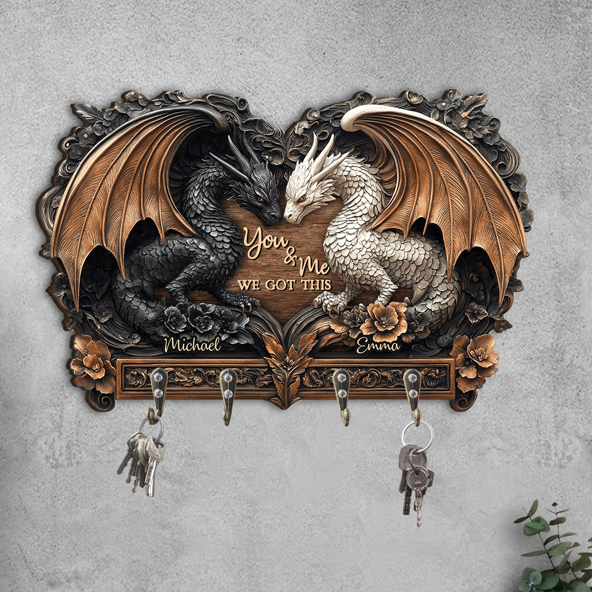 Du & Ich – Personalisierter, drachenförmiger Schlüsselhalter