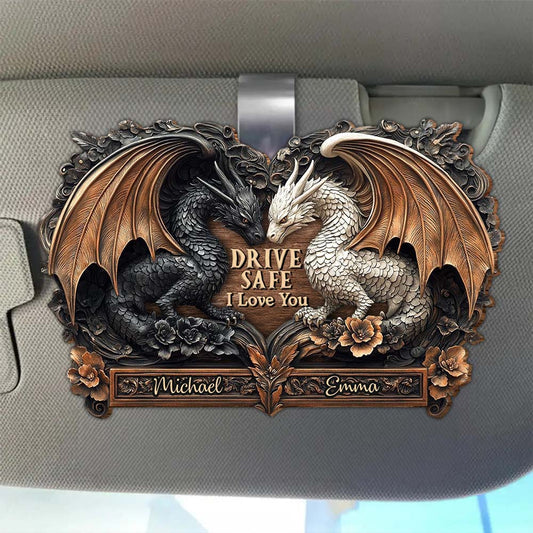 Drive Safe I Love You - Personalized Dragon Shaped Car Visor Clip