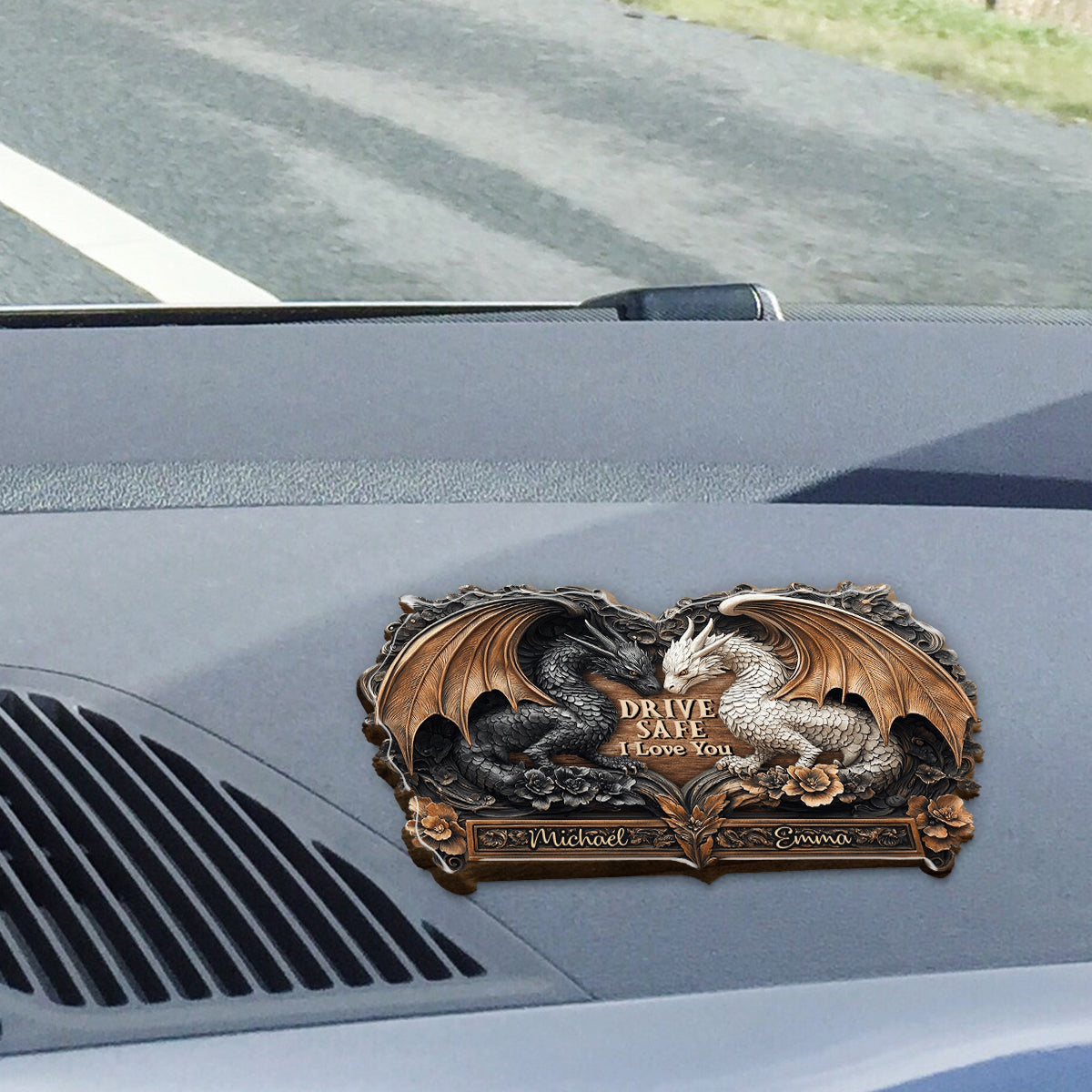 Drive Safe I Love You - Personalized Dragon Shaped Car Visor Clip