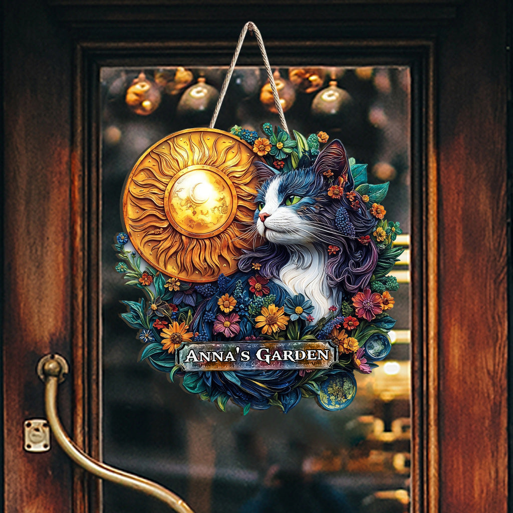 Floral Cat - Personalized Gardening Custom Shaped Wood Sign