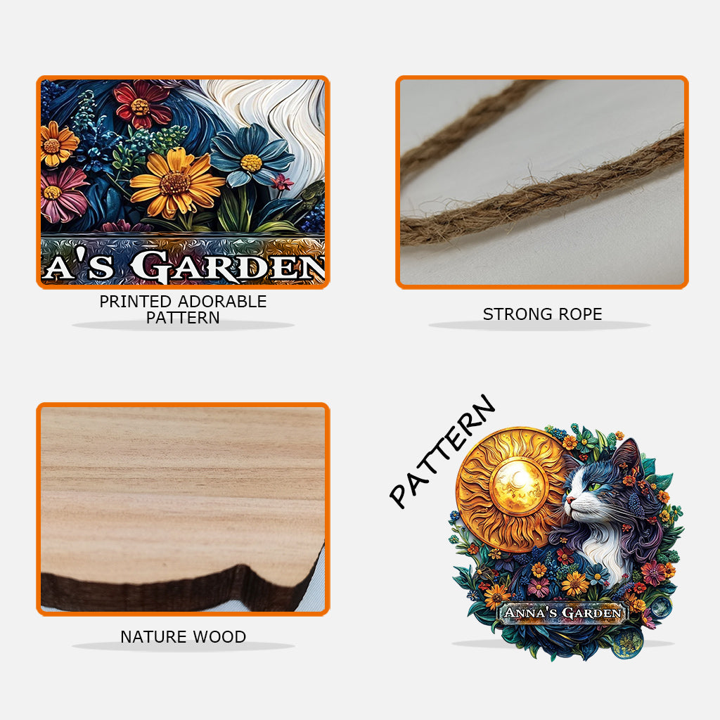 Floral Cat - Personalized Gardening Custom Shaped Wood Sign