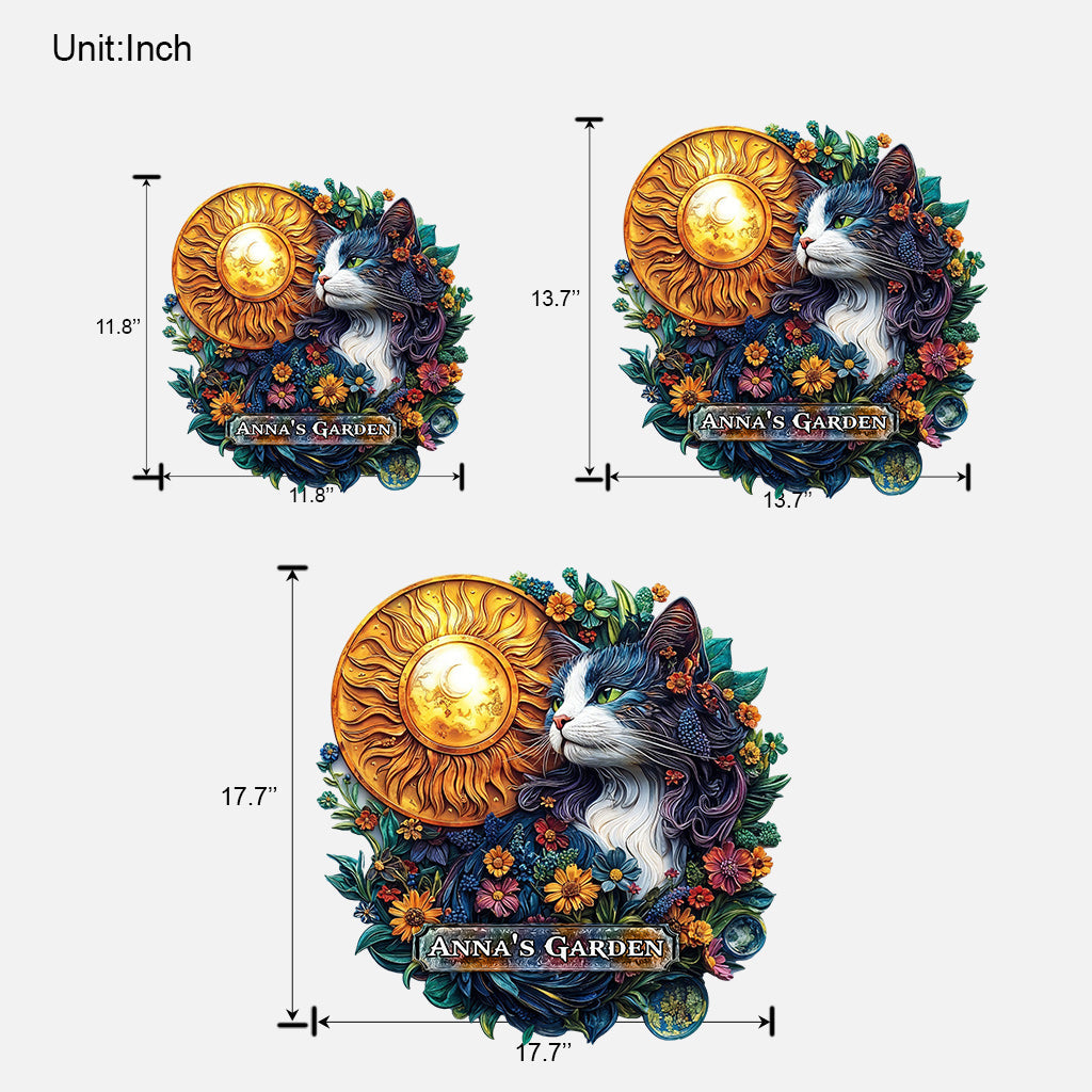 Floral Cat - Personalized Gardening Custom Shaped Wood Sign