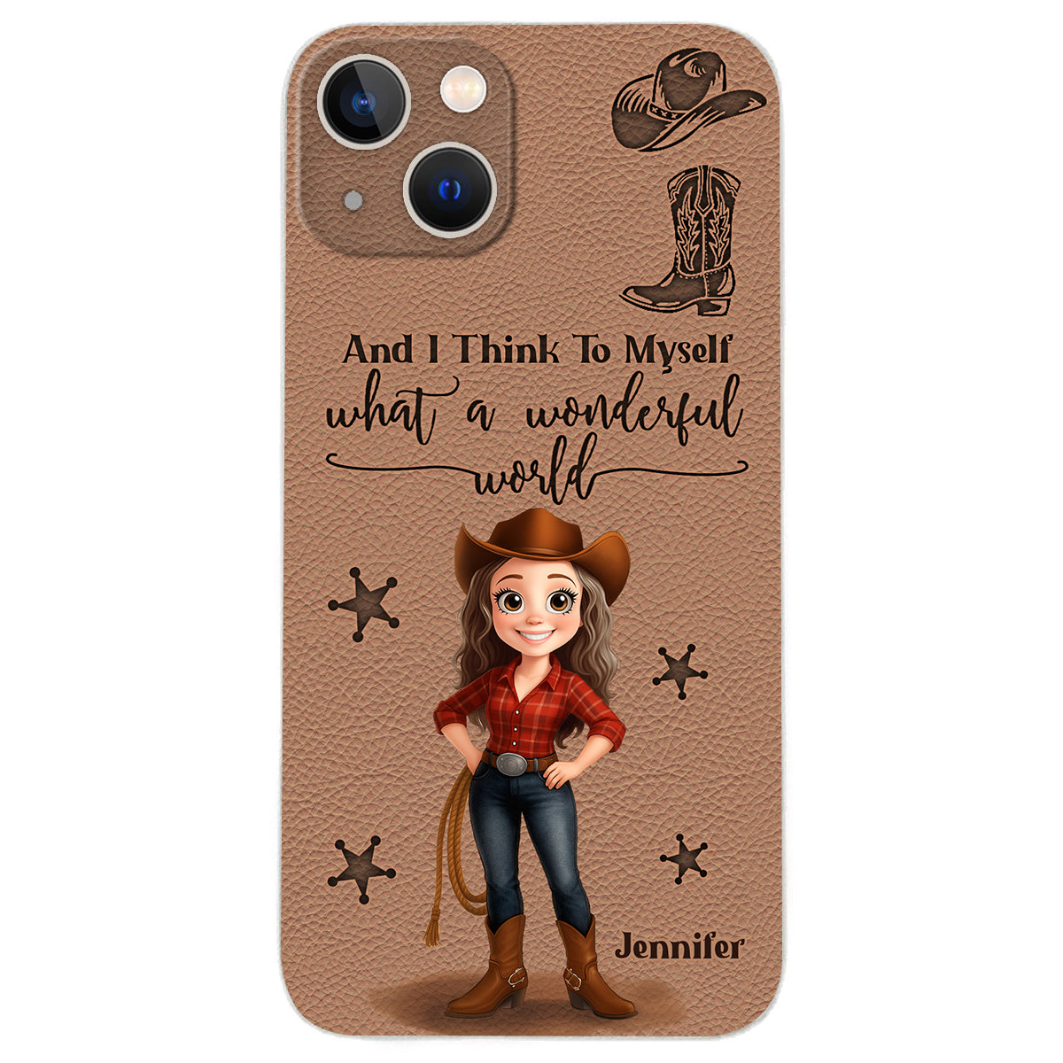 Cowgirl What A Wonderful World - Personalized Cowgirl Leather Phone Case