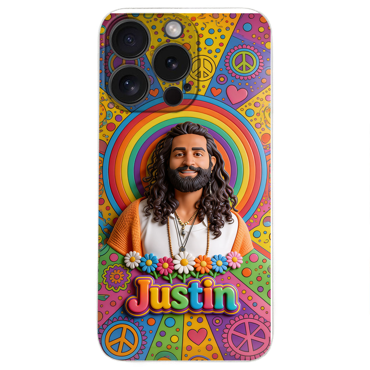 Hippie Theme, Custom From Any Image - Personalized Hippie 3D Embossed Leather Phone Case
