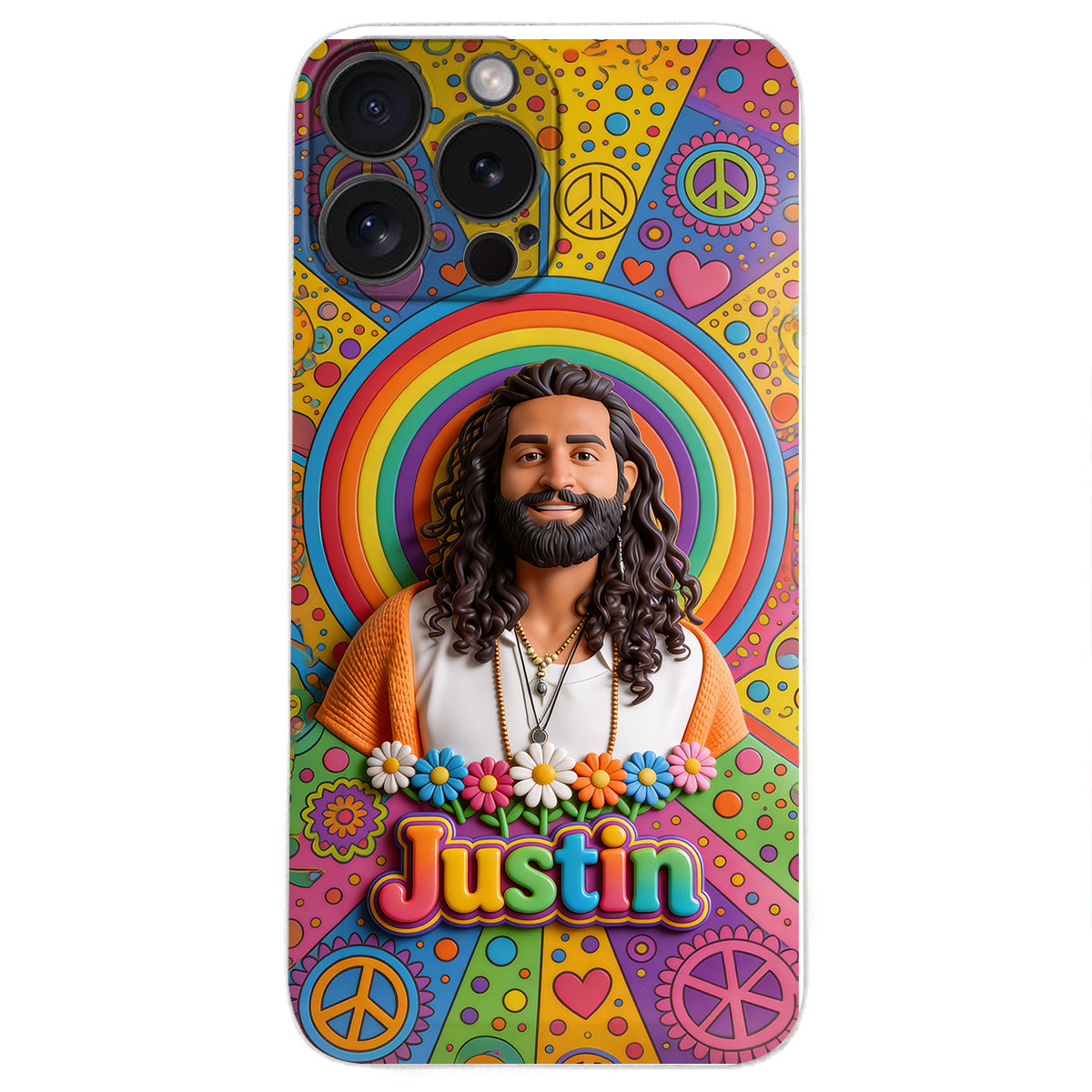 Hippie Theme, Custom From Any Image - Personalized Hippie 3D Embossed Leather Phone Case