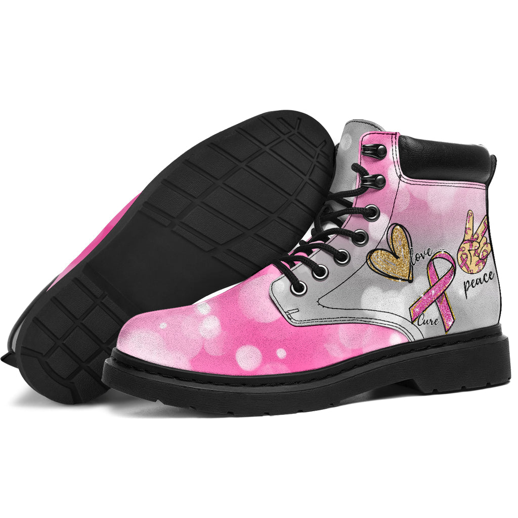 Peace Love Cure Breast Cancer Awareness All Season Boots 0622