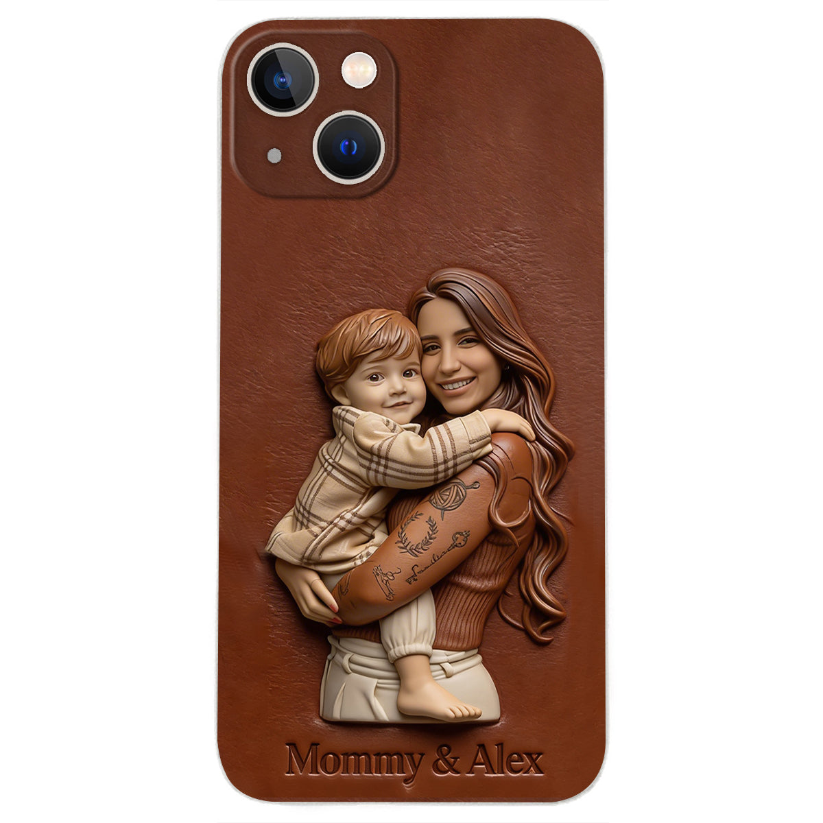 Étui de téléphone en cuir personnalisé avec photo pour maman ou grand-mère