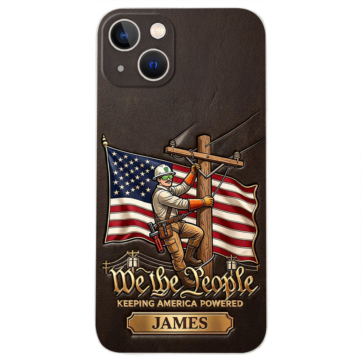 We The People - Personalized Lineman 3D Embossed Leather Phone Case
