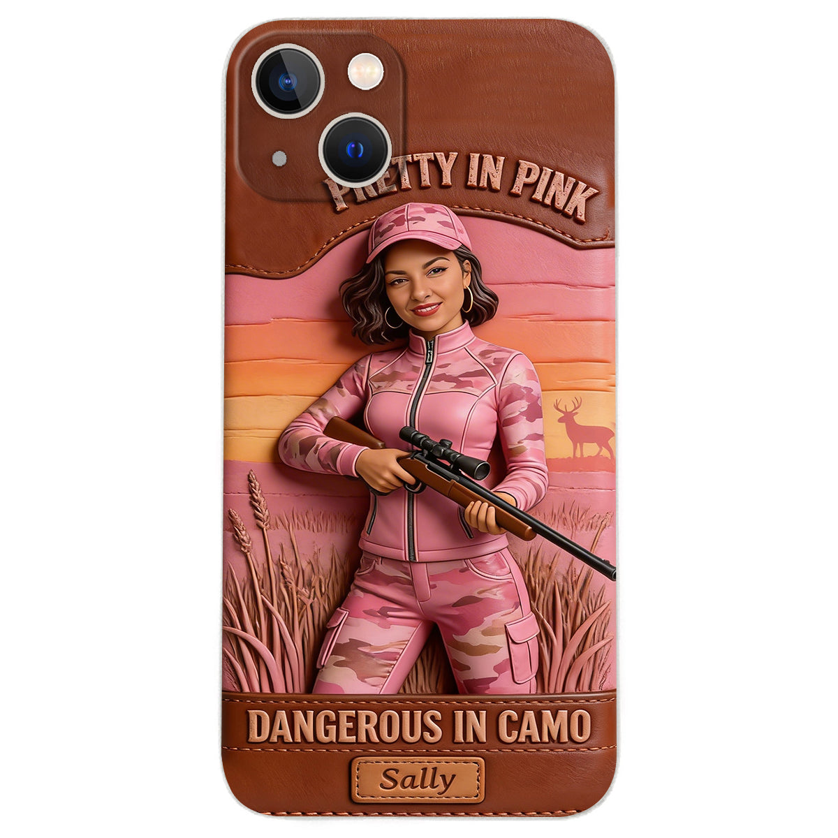 Étui de téléphone en cuir personnalisé avec n'importe quelle photo de chasse dangereuse en camouflage - Étui de téléphone de chasse en cuir personnalisé